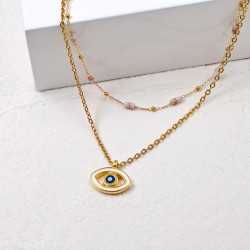 Διπλό Κολιέ Enamel Eye Xειροποίητo διπλό κολιέ με ημιπολύτιμες πέτρες, μάτι από σμάλτο και επίχρυσα στοιχεία