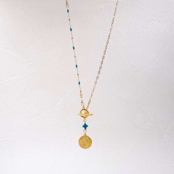 Necklace with Phaistos Disc and Cross Handmade short necklace with gold-plated Phaistos disc, cross and pearl