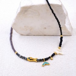 Necklace made of agate with evil eye Handmade necklace made of stainless steel chain and semiprecious stones