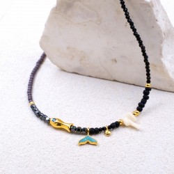 Necklace made of agate with evil eye Handmade necklace made of stainless steel chain and semiprecious stones