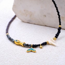 Necklace made of agate with evil eye Handmade necklace made of stainless steel chain and semiprecious stones