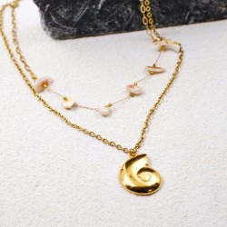 Layered Necklace with Gold-plated Shell Handmade necklace made of stainless steel chain and gold-plated shell