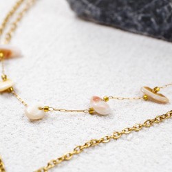Layered Necklace with Gold-plated Shell Handmade necklace made of stainless steel chain and gold-plated shell