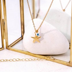 Gold-plated chain necklace with metallic starfish Chain necklace and gold-plated parts made of stainless steel