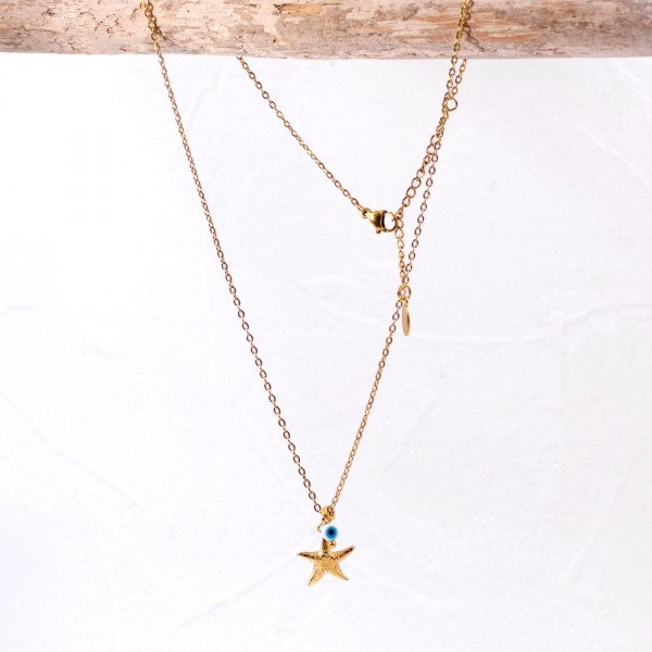 Gold-plated chain necklace with metallic starfish Chain necklace and gold-plated parts made of stainless steel
