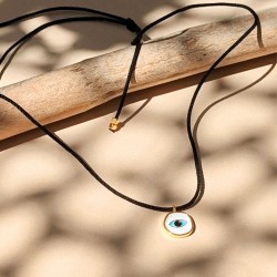 Necklace made of cord and enamelled evil eye Handmade necklace made of cord, enamel and gold-plated parts