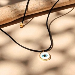 Necklace made of cord and enamelled evil eye Handmade necklace made of cord, enamel and gold-plated parts