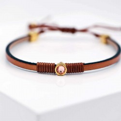 Δερμάτινο βραχιόλι με κρύσταλλο Swarovski Δερμάτινο βραχιόλι γυναικείο με κρύσταλλο Swarovski σε επίχρυση επιμετάλλωση