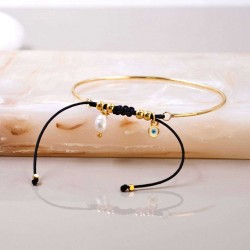 Rod bracelet with gold-plated enamelled evil eye and fresh water pearl Handmade rod bracelet with gold-plated enamelled evil eye and fresh water pearl
