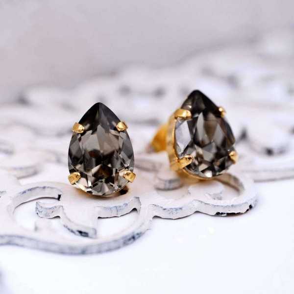 Stud earrings with crystals  Stud earrings with crystals in 24Κ gold-plating