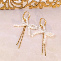 Gold-plated Inox earrings with chains and pearls 24K Gold-plated earrings made of stainless steel with chains and pearls