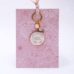 Women’s Keychain “Happy Driver” – Handmade with Enamel Handmade women’s keychain with "Happy Driver" engraving and gold-plated details