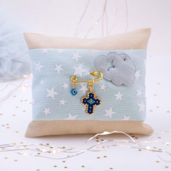 Handmade Newborn Blessing Pillow – Boy: Miyuki Beaded Cross Handmade Newborn Blessing Pillow – Boy: Miyuki Beaded Cross