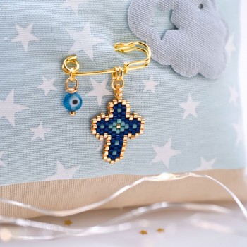 Handmade Newborn Blessing Pillow – Boy: Miyuki Beaded Cross Handmade Newborn Blessing Pillow – Boy: Miyuki Beaded Cross