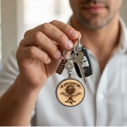 Ανδρικό Μπρελόκ Γούρι 2026 "Never Go Never Know" Χειροποίητο ανδρικό μπρελόκ γούρι 2026 με χάραξη, ξύλινο εφέ και ασήμι 925