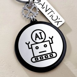 Handmade men’s Artificial Intelligence -AI keychain of acrylic with metal stainless steel texture 