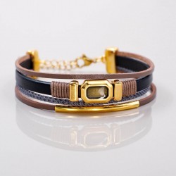 Leather Bracelet with Enamelled Polished Part Leather bracelet with metal details in gold-plating