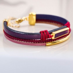Leather Bracelet with Enamelled Polished Part Leather bracelet with metal details in gold-plating