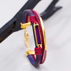 Leather Bracelet with Enamelled Polished Part Leather bracelet with metal details in gold-plating
