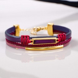 Leather Bracelet with Enamelled Polished Part Leather bracelet with metal details in gold-plating