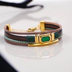 Leather Bracelet with Enamelled Polished Part Leather bracelet with metal details in gold-plating
