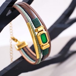 Leather Bracelet with Enamelled Polished Part Leather bracelet with metal details in gold-plating