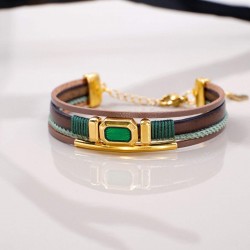 Leather Bracelet with Enamelled Polished Part Leather bracelet with metal details in gold-plating