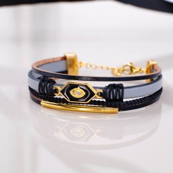 Leather Bracelet with Enamelled Polished Part Leather bracelet with metal details in gold-plating