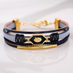 Leather Bracelet with Enamelled Polished Part Leather bracelet with metal details in gold-plating