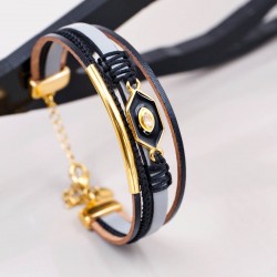 Leather Bracelet with Enamelled Polished Part Leather bracelet with metal details in gold-plating
