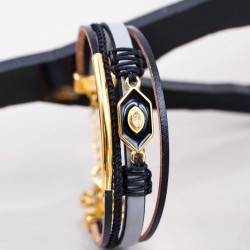 Leather Bracelet with Enamelled Polished Part Leather bracelet with metal details in gold-plating