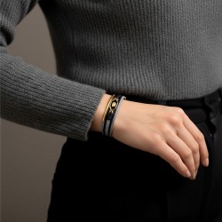 Leather Bracelet with Enamelled Polished Part Leather bracelet with metal details in gold-plating