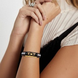 Leather Bracelet with Enamelled Polished Part Leather bracelet with metal details in gold-plating