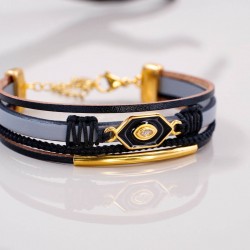 Leather Bracelet with Enamelled Polished Part Leather bracelet with metal details in gold-plating
