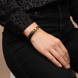 Leather Bracelet with Swarovski Crystals Leather bracelet in gold-plating with Swarovski crystals