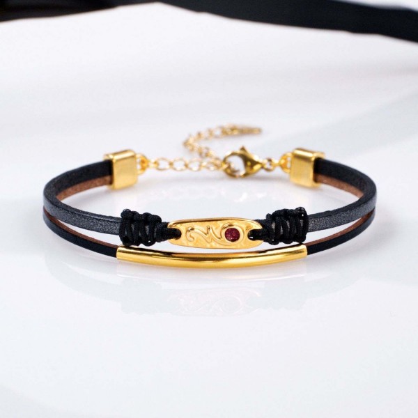 Leather 2026 lucky bracelet with metal parts in gold-plating and enamel