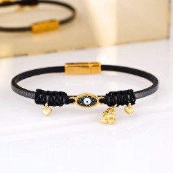Leather 2026 lucky bracelet with metal evil eye in gold-plating