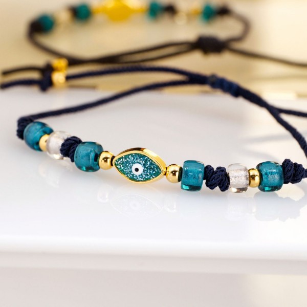 Επίχρυσο Μακραμέ Βραχιόλι με Μάτι & Σμάλτο Μακραμέ βραχιόλι με μάτι από σμάλτο και γυάλινες χάντρες