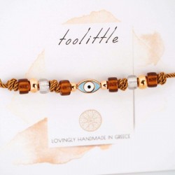 Evil Eye Bracelet – Rose Gold 24K and Enamel Handmade macrame bracelet in rose gold-plating and enamelled evil eye