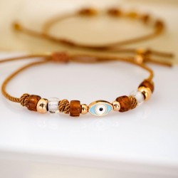 Evil Eye Bracelet – Rose Gold 24K and Enamel Handmade macrame bracelet in rose gold-plating and enamelled evil eye