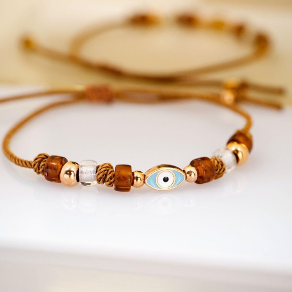 Evil Eye Bracelet – Rose Gold 24K and Enamel Handmade macrame bracelet in rose gold-plating and enamelled evil eye