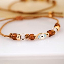 Evil Eye Bracelet – Rose Gold 24K and Enamel Handmade macrame bracelet in rose gold-plating and enamelled evil eye