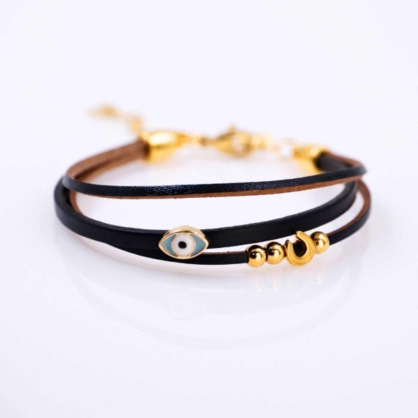 Leather 2026 lucky bracelet with enamelled evil eye
