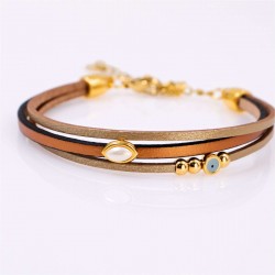 Leather 2026 lucky bracelet with enamelled evil eye and Pearl