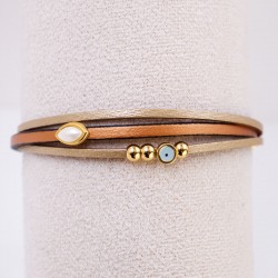 Leather 2026 lucky bracelet with enamelled evil eye and Pearl