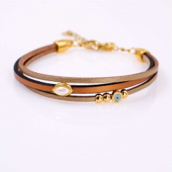 Leather 2026 lucky bracelet with enamelled evil eye and Pearl