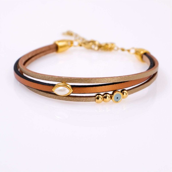 Leather 2026 lucky bracelet with enamelled evil eye and Pearl
