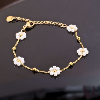 Stainless Steel Jewelry: Βραχιόλι Pearl Daisies 