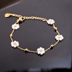 Stainless Steel Jewelry: Βραχιόλι Αλυσίδα με Μαργαρίτες από Πέρλες Βραχιόλι Αλυσίδα από ανοξείδωτο ατσάλι με επιμετάλλωση 24Κ χρυσού και πέρλες