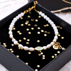 Steel Lucky 2026 Bracelet - Mother of Pearl, Fresh Water Pearls & Evil Eye Handmade Lucky Bracelet with Mother of Pearl, Fresh Water Pearls and Enamel Eye